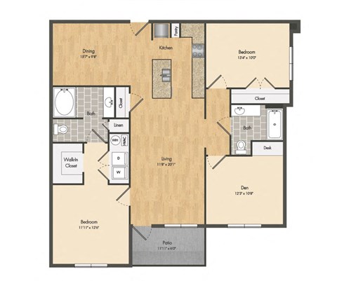 2 bedroom 2 bathroom with den Floor plan at The Met Apartment Homes, Mississippi